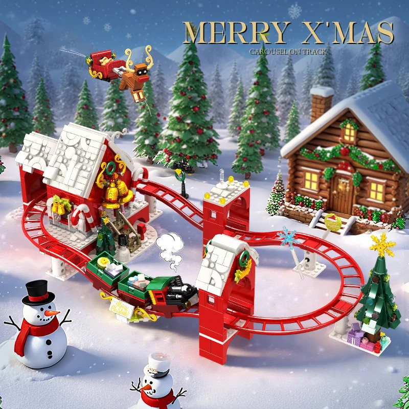 964pc ciudad invierno pueblo casa de Navidad bloques de construcción serie navideña Mini vía de tren DIY montaje modelo ladrillos juguetes para niños - imagen 2
