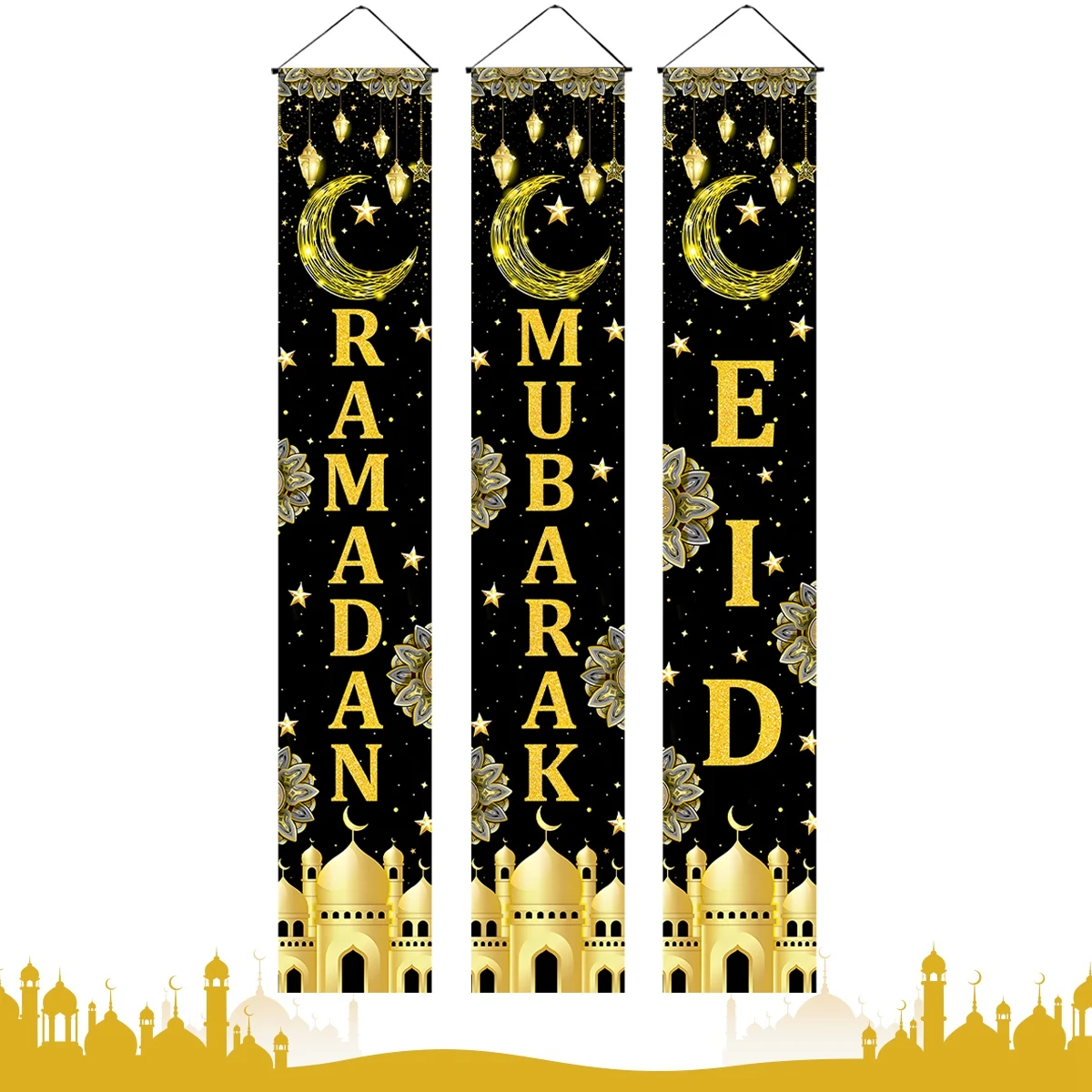 Bannière de porte Eid Mubarak, décoration pour la maison du Ramadan, décor de fête musulmane islamique, cadeaux de l'eid, Abaya AL Adha, Ramadan Kareem - imagen 2