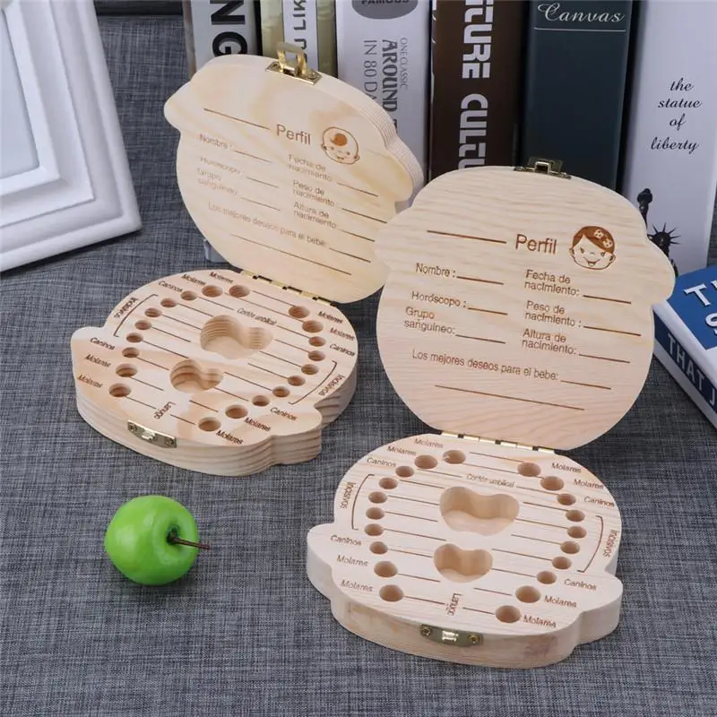 Caja madera española dientes de leche – Organizador recuerdos bebé - imagen 4