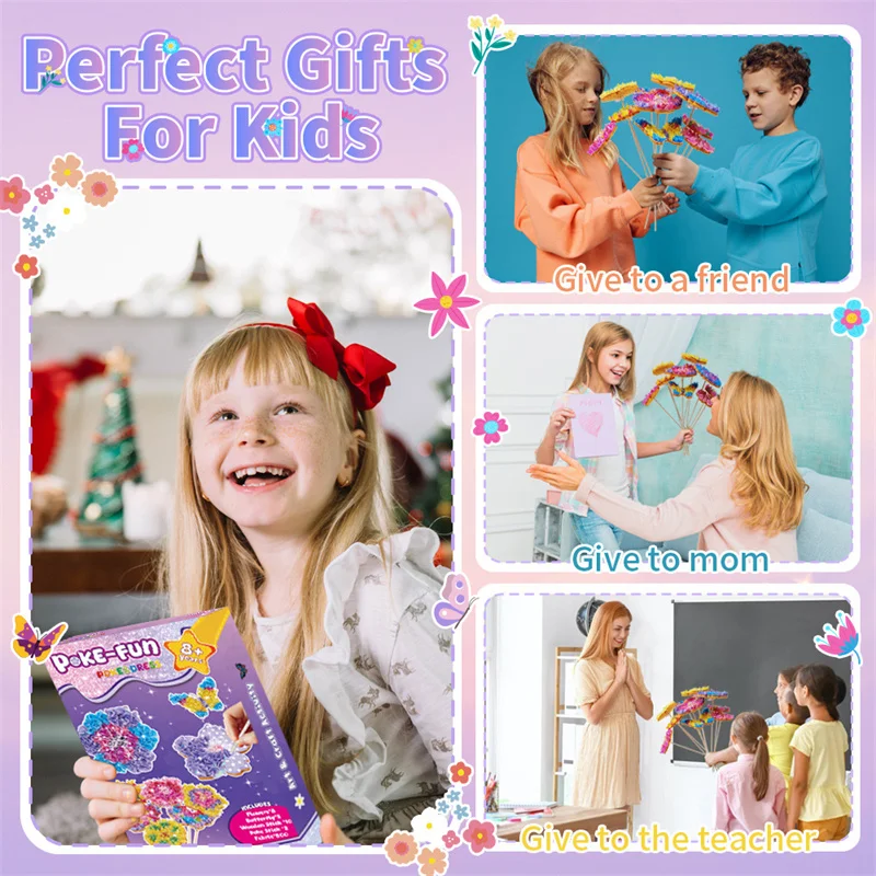 Niños tela Poking arte DIY rompecabezas Kit de pintura de punción juguetes artesanales tablero de poke de flores pegatinas regalos de cumpleaños para niños niña - imagen 2