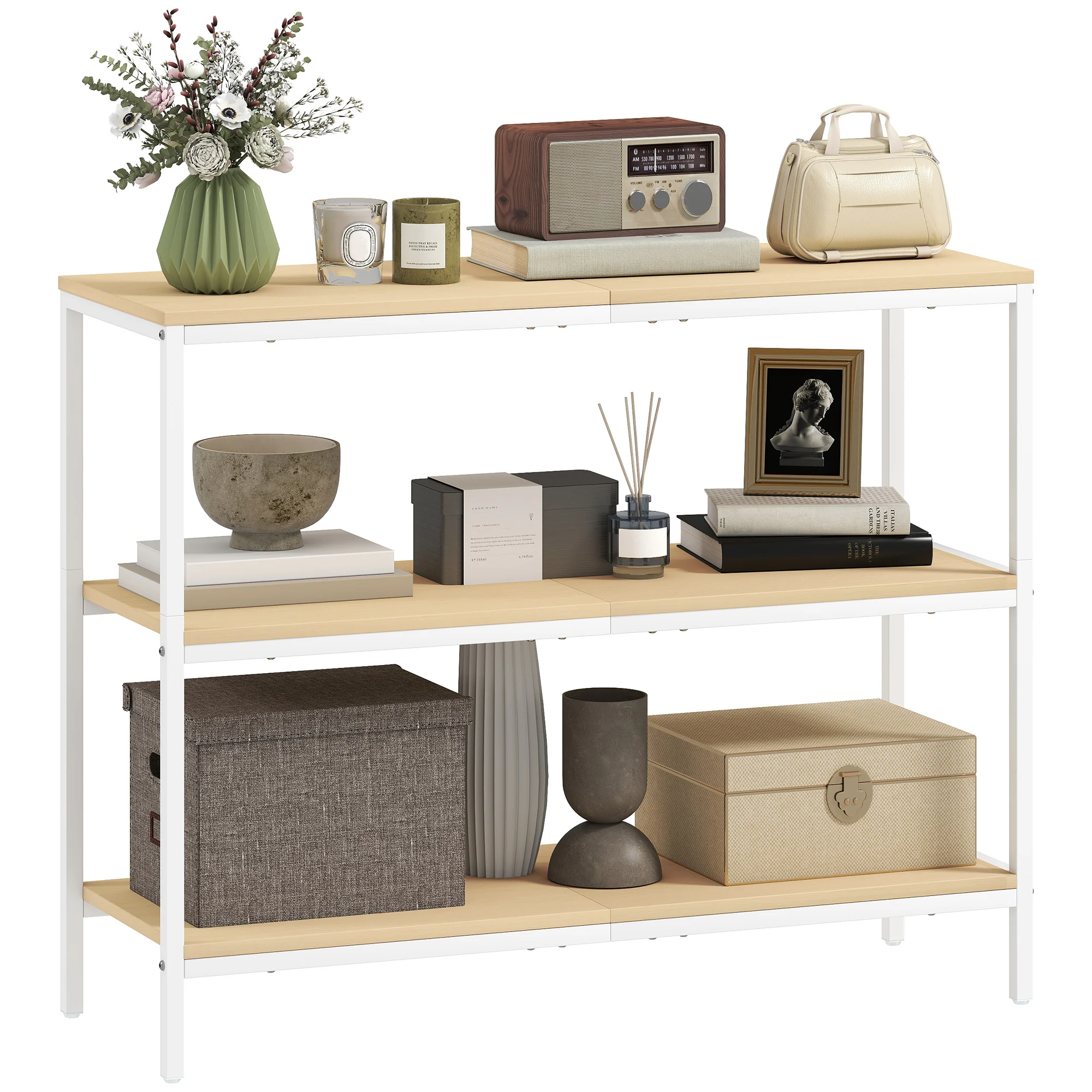 HOMCOM Tocador de Maquillaje con Luces LED de Color Ajustable y Espejo Tocador con Lateral Abatible Cajón Compartimentos Abiertos para Espacios Pequeños Blanco - imagen 3