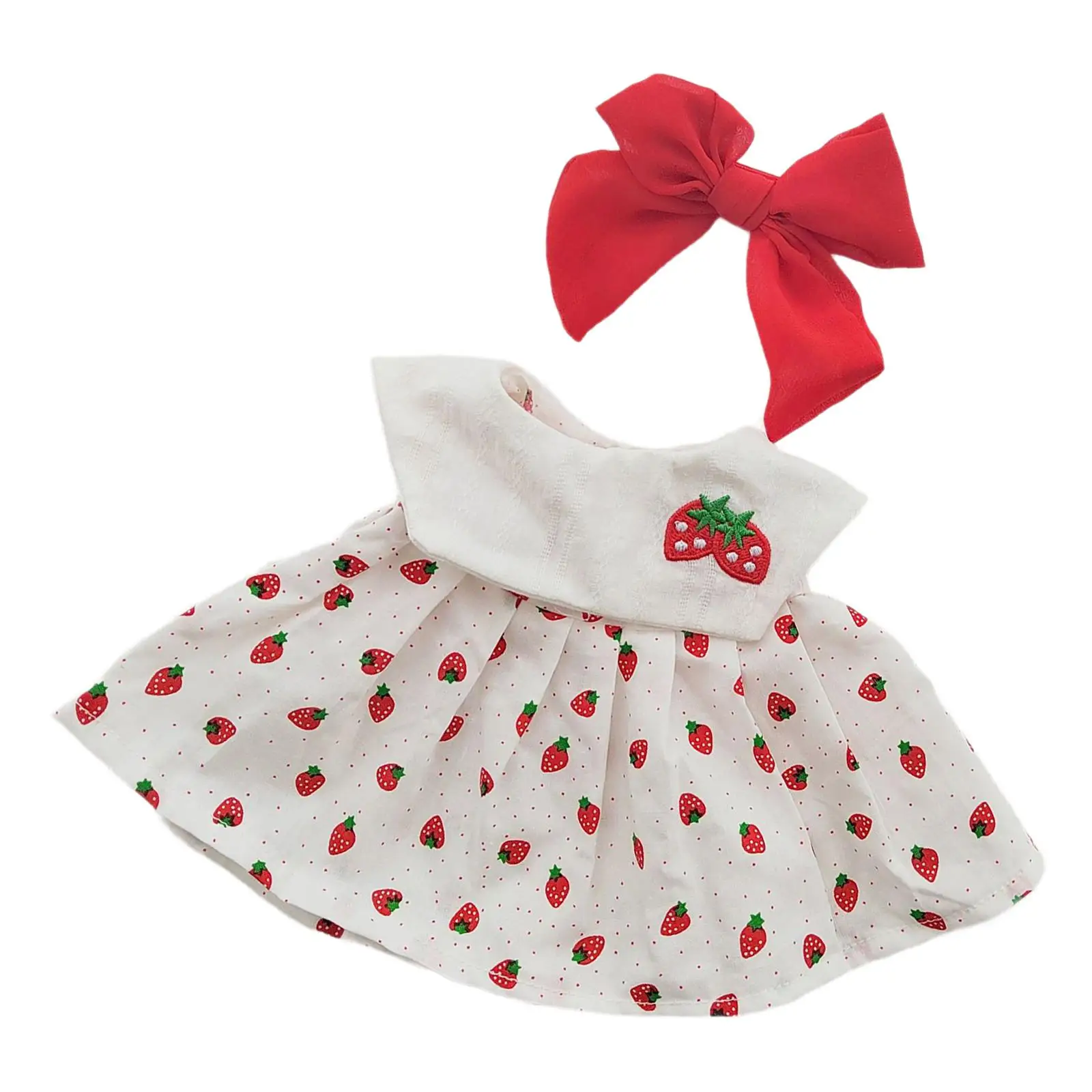 Dolls Strawberry Dress and Bow Hairpin Outfits Accessories, Miniature Clothing for 38cm Dolls Halloween Gifts