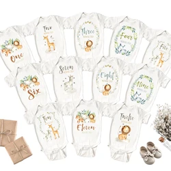 Safari Animal Print Babygrow Clothes Monthly Milestone Baby Bodysuit Newborn Romper Photography Prop Outfit Infant Shower Gift