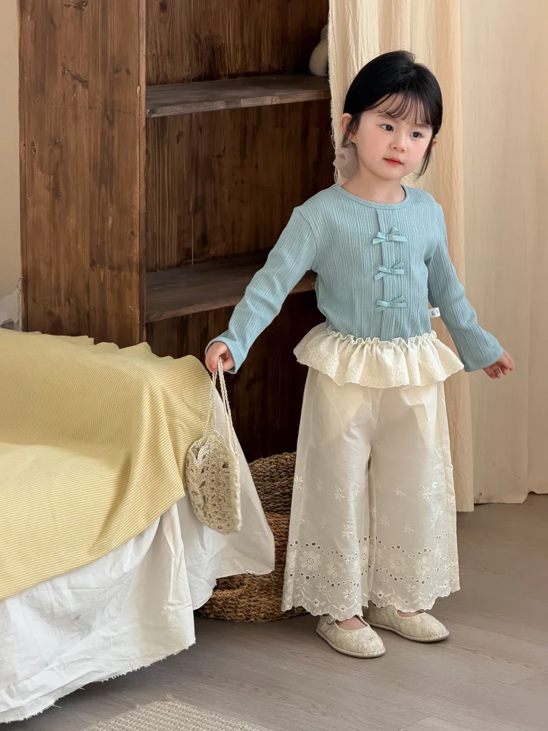 MILANCEL pantalones de algodón rectos con encaje para niña - imagen 5