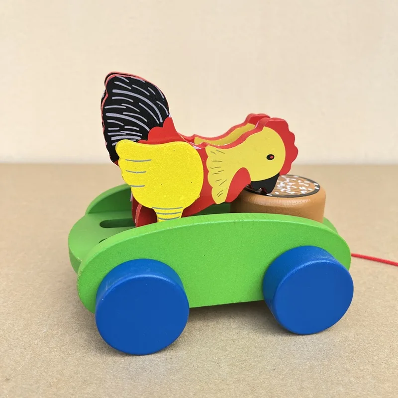 Polluelos de madera Pecking At Mira carritos de juguete pollos comiendo arroz tambores aprendiendo a caminar carritos educativos para niños carritos de animales - imagen 4