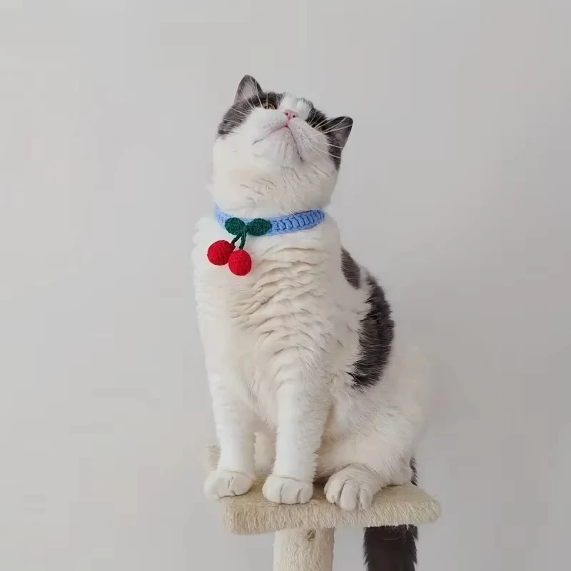 Collar para mascotas, Collar tejido a mano para gatos con decoración de cereza, bonito Collar para gatos, suministros para gatos, ошейв для ceiек para ga - imagen 4