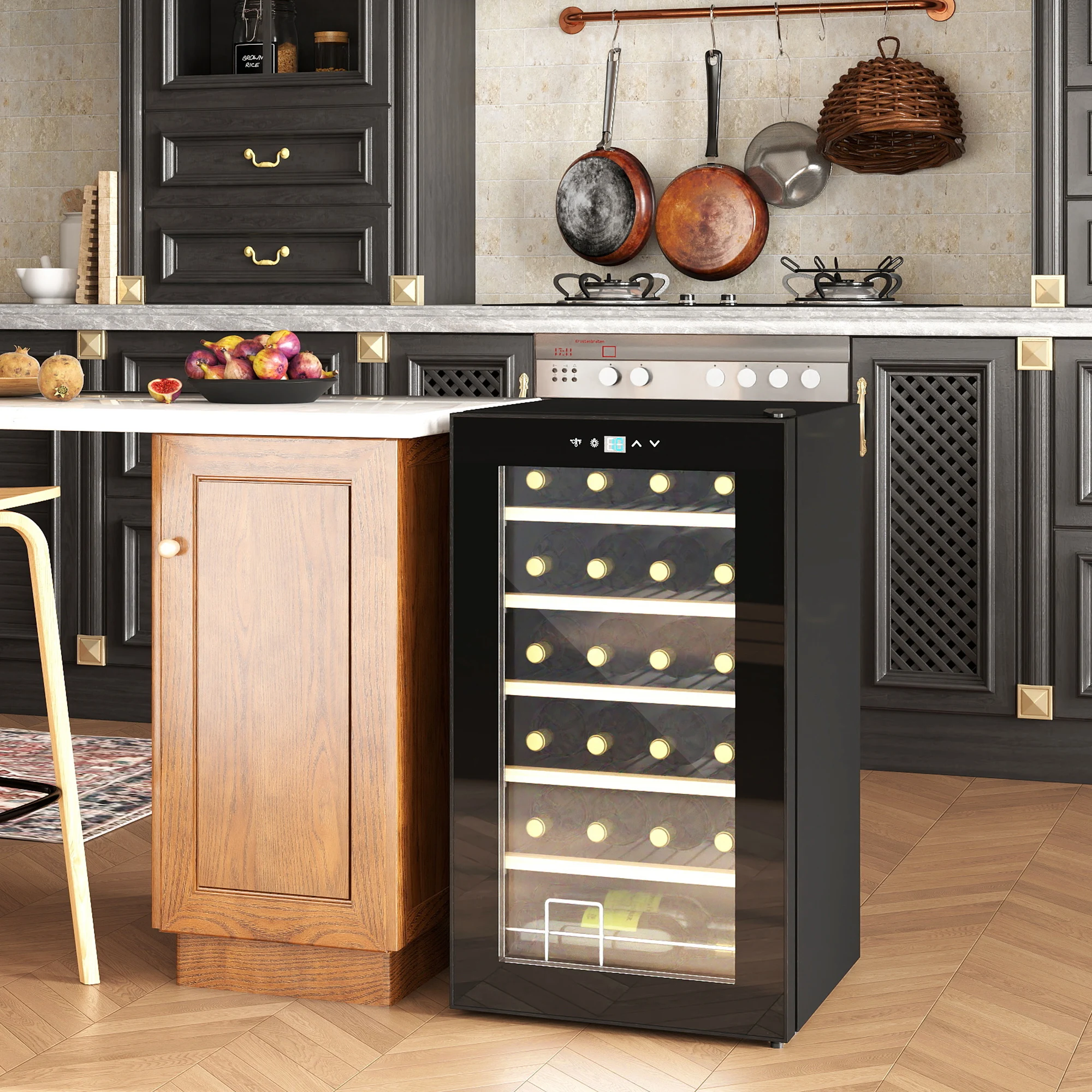 HOMCOM Nevera Vinos 24 Botellas 65L Vinoteca con Luz LED Interior Pantalla Táctil Digital Control de Temperatura Puerta de Vidrio y 5 Estantes de Metal Negro - imagen 3