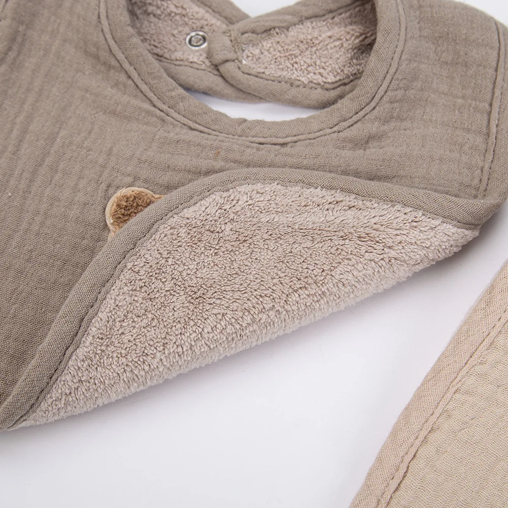 3 unids/set lindo oso babero de muselina de algodón paños para eructar Baberos de alimentación suaves para recién nacidos niños niñas espesar toalla de Saliva pañuelos - imagen 4