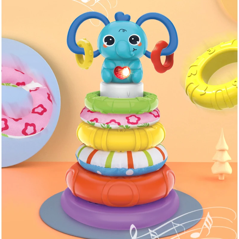 Juguetes musicales de apilamiento para bebés, juegos de torre, juguetes educativos, bloques de construcción de elefante, reconocimiento de Color, juguete interactivo para regalo - imagen 2