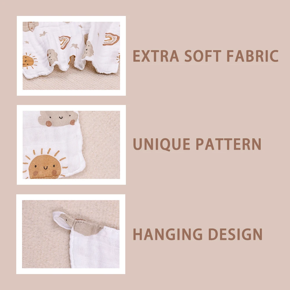 HappyFlute-Juego de 5 piezas de toalla de algodón de bambú, superabsorbente, colgable, para uso doméstico o de viaje, Baberos y toallitas limpiadoras - imagen 4