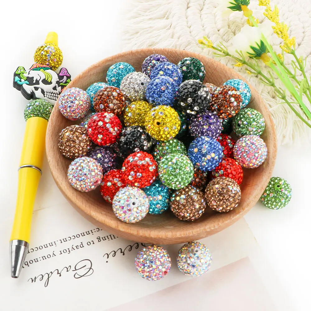 Cuentas acrílicas de diamantes de imitación de colores, 5 ~ 15 Uds., 16mm, para joyería hecha, cuentas Shamballa de arcilla a la moda, accesorios para colgantes de pulsera DIY - imagen 3