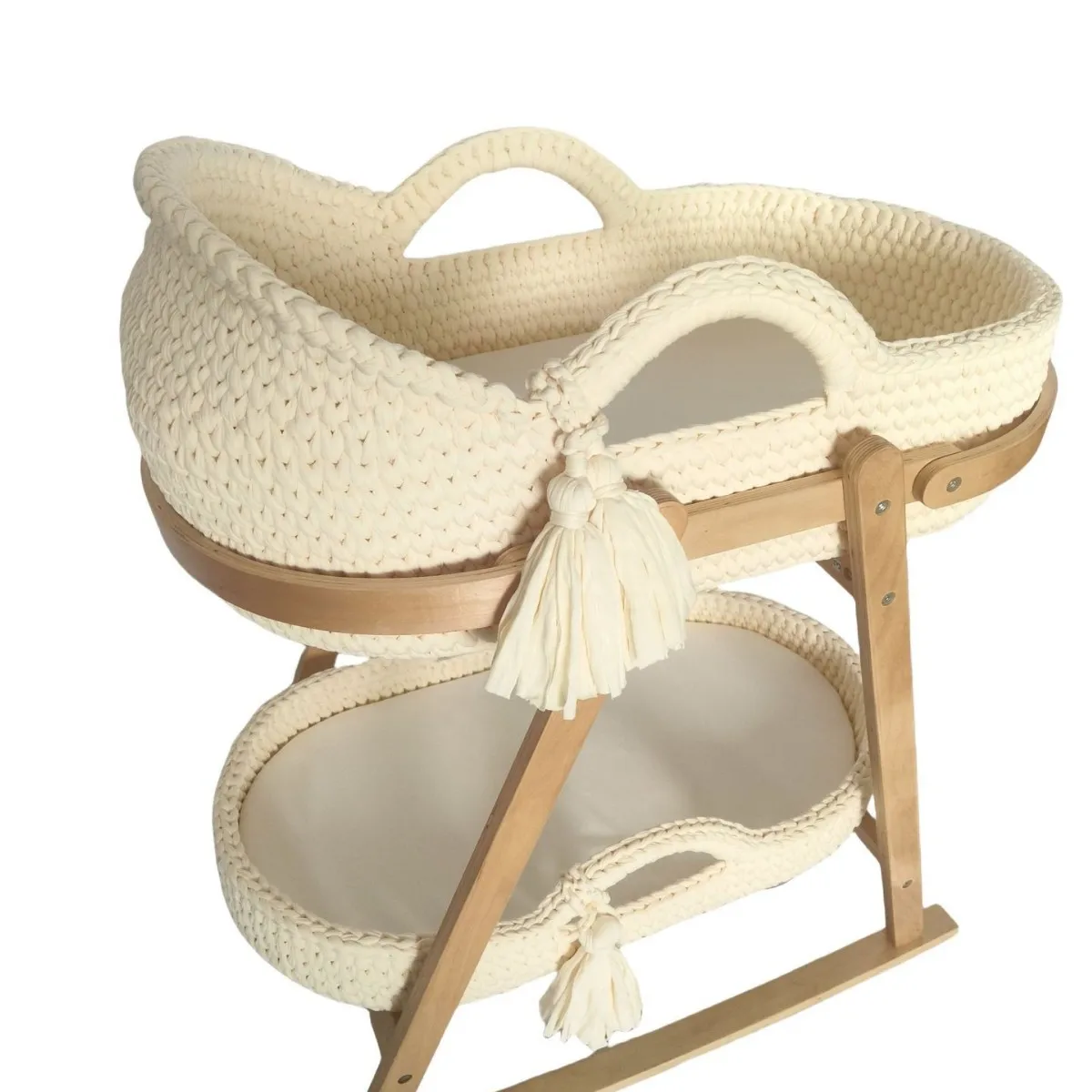 Cuna Moses hecha a mano, marco de mano, cuerda de algodón, tira de tela tejida para cuna, cesta de mano relajante para dormir para recién nacidos