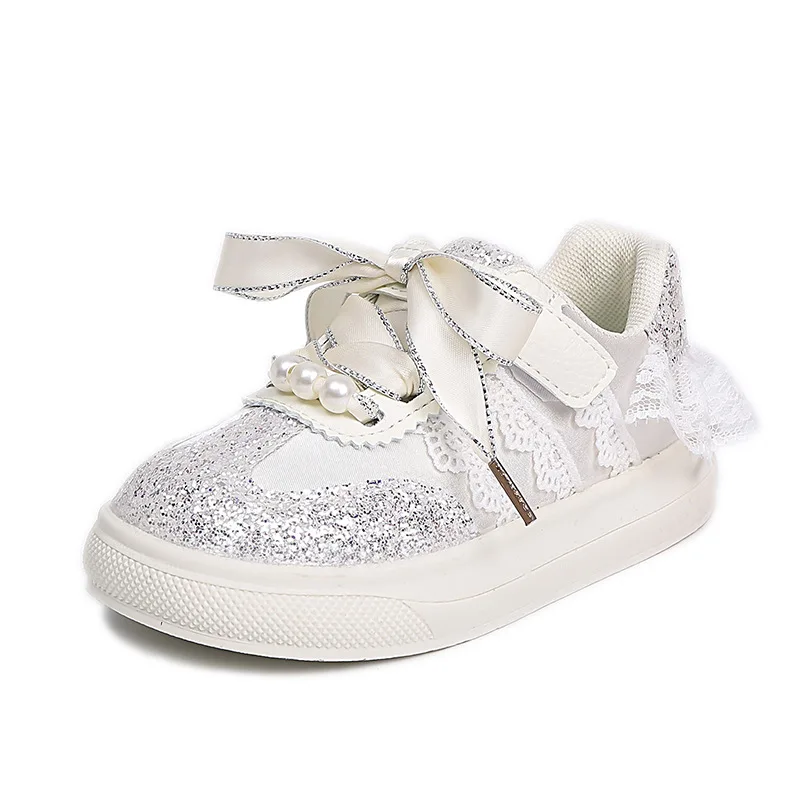 Zapatillas de deporte de otoño, zapatos ligeros a la moda para niña, zapatos sencillos y cómodos antideslizantes de encaje para chico, zapatos deportivos clásicos de princesa brillantes para mujer - imagen 5