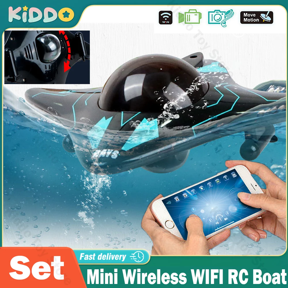 Mini barco WIFI RC, submarinismo de seis vías, transmisión en tiempo Real, cámara subacuática, lancha rápida, foto, vídeo, juguetes, regalos de navidad