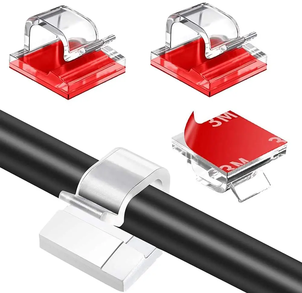 Clip organizador de cables en escritorio