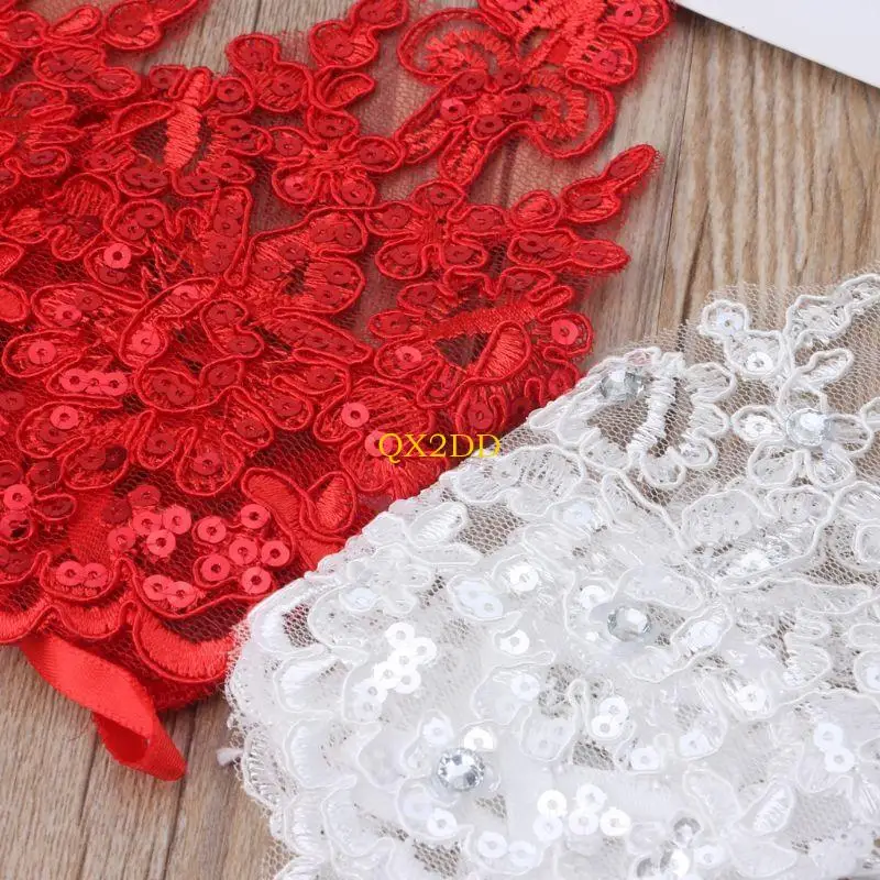 QX2D Bordado sin dedos Flower Guantes boda Girl Girl Vestido novia Vestido boda Hollow Hollow Out Guades Bead - imagen 3