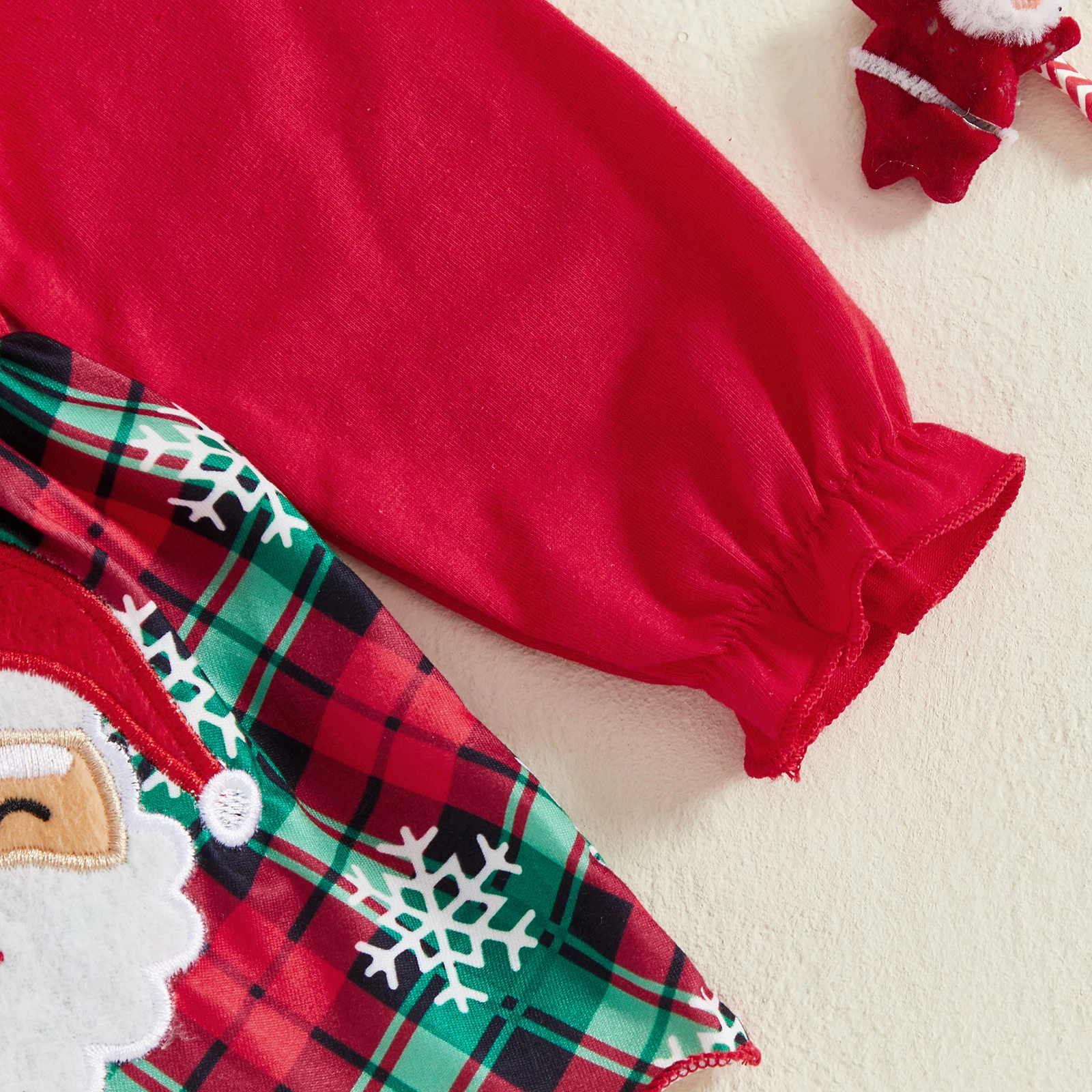 VISgogo Conjunto de Navidad/Halloween para niña, Papá Noel a cuadros/patrón de cara de calabaza, vestido mameluco de manga larga y diadema con lazo - imagen 5