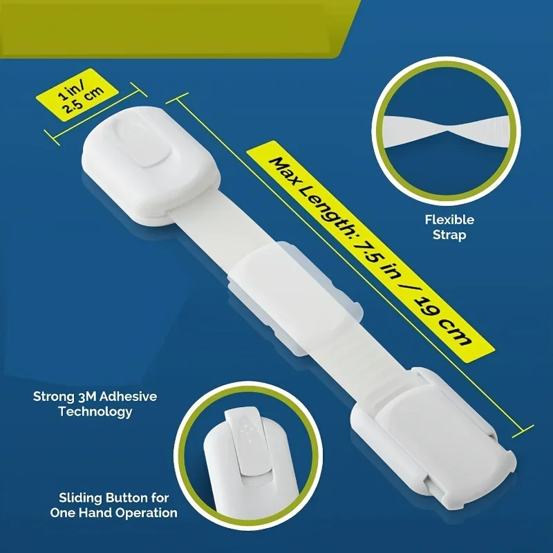 Cerraduras con correa Seguridad para niños Cerraduras para bebés de 10 piezas para gabinetes y cajones, inodoro, nevera y más. Almohadillas adhesivas. No se requieren instalación - imagen 4