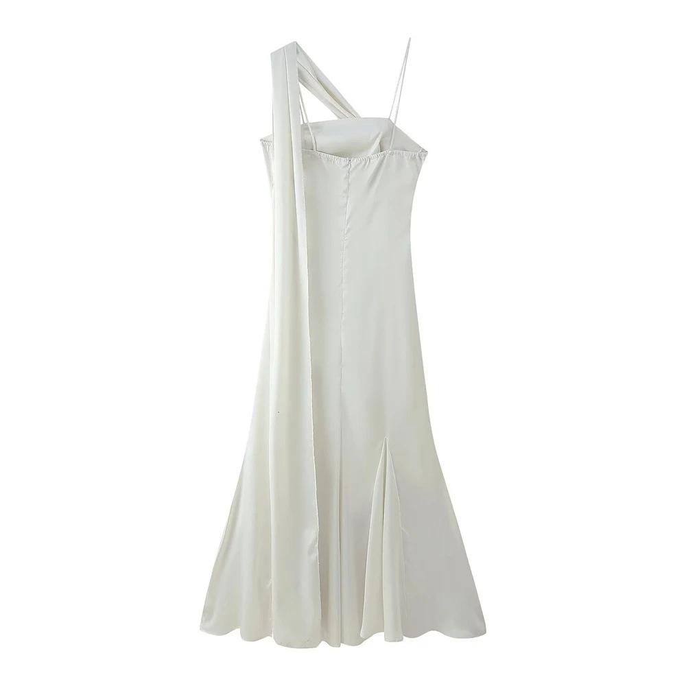 Vestido satén con un solo hombro para sesión de maternidad blanco - imagen 2