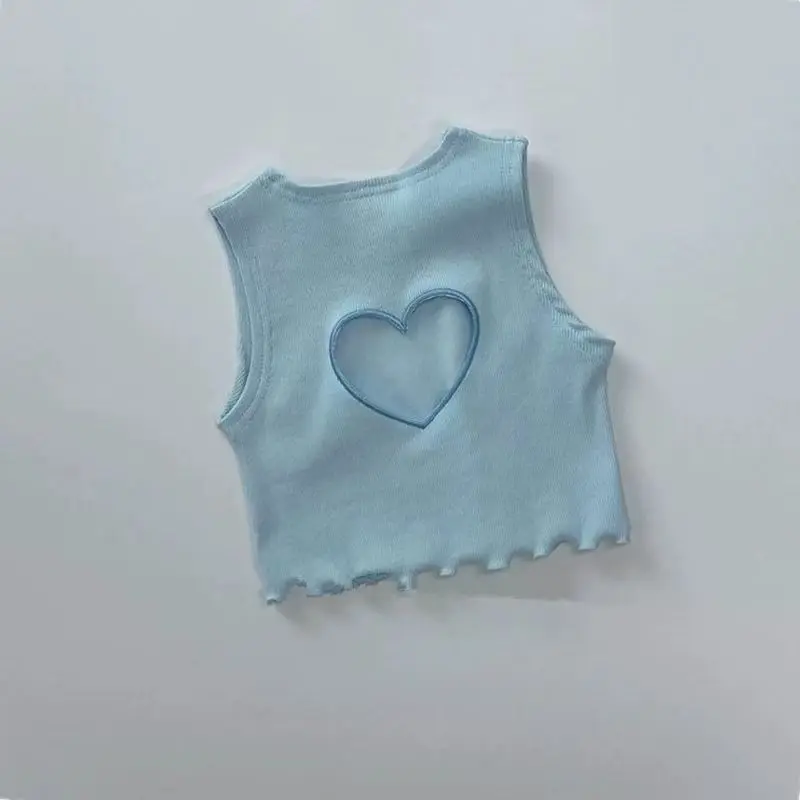 MILANCEL, nueva camiseta de verano para niños, camisetas coreanas de algodón con estilo para niñas, camisetas cortas caladas en forma de corazón para niños - imagen 2
