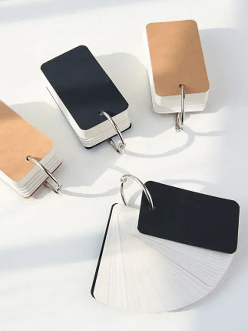 100 hojas de tarjetas flash en blanco de papel Kraft con anillos de carpeta, libretas en espiral, Mini cuadernos para niños, tarjetas de estudio, libro de papelería Kawaii
