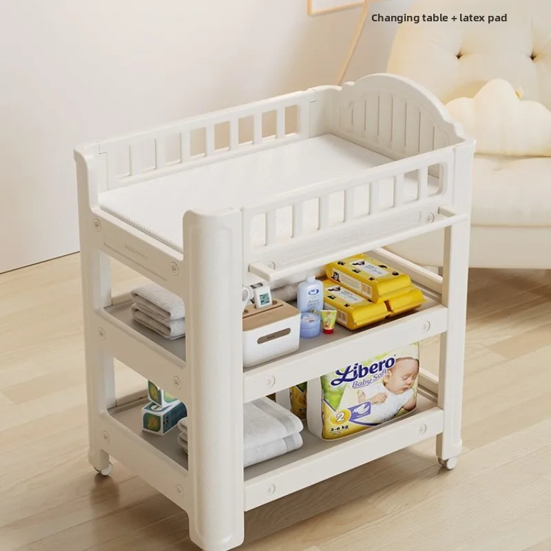 Cambiador de pañales para bebés y estación de baño, gabinete de almacenamiento y cuidado infantil móvil, organización de dos capas con parte superior de cojín suave - imagen 2