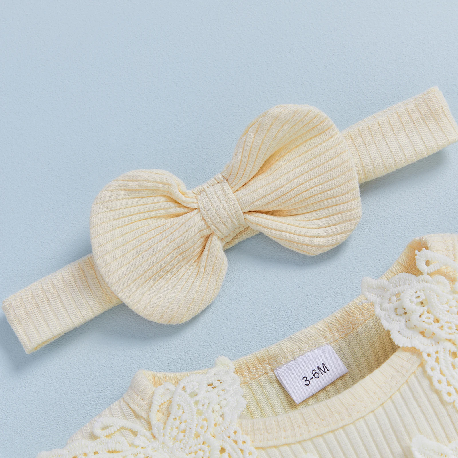 Conjunto de niña recién nacida de manga larga, cuello redondo, bordado de mariposa, vestido mameluco acampanado con diadema con lazo, ropa - imagen 4