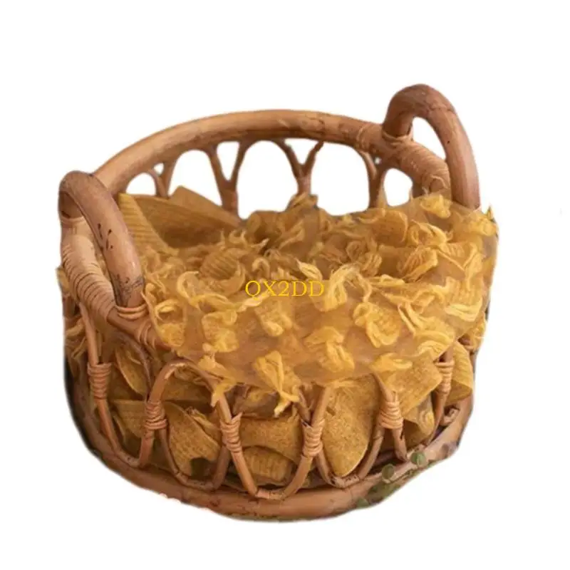 QX2D Accesorios fotografía para recién nacidos, cesta mimbre vintage hecha a mano, crea escenas cálidas y cómodas para