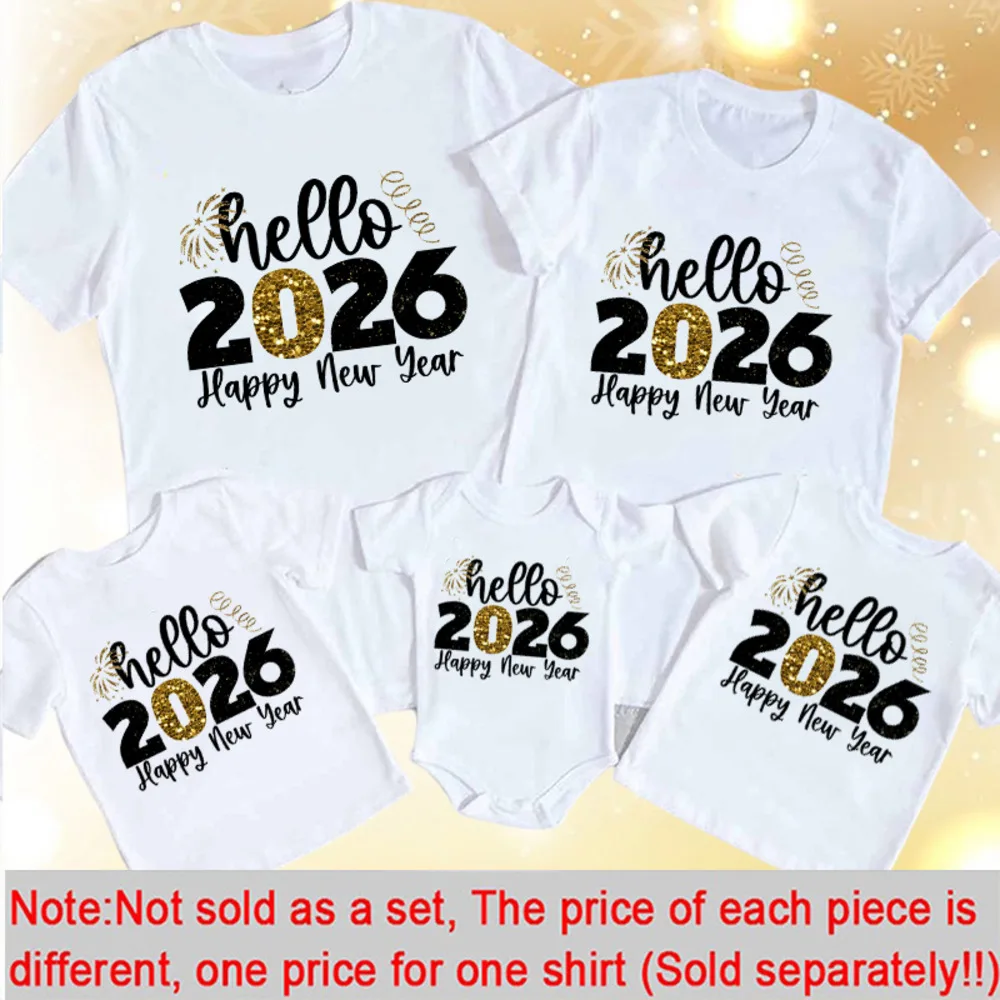 Hola 2026, trajes a juego para la familia, Feliz Año Nuevo, papá, mamá e hija, hijo, camiseta, pelele para bebé, apariencia familiar, ropa de Año Nuevo - imagen 4