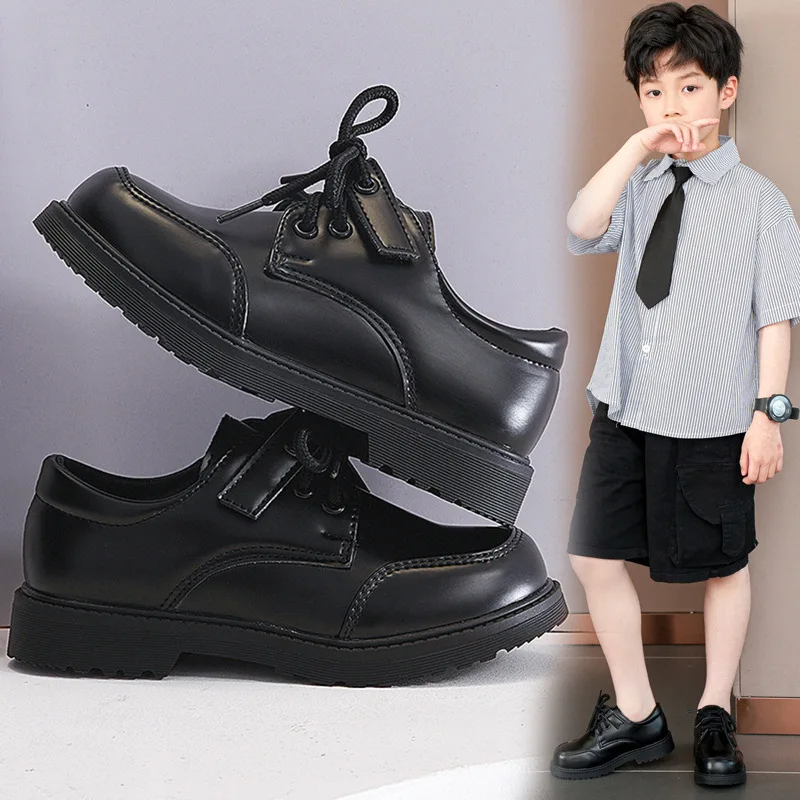 Zapatos de cuero para niños, moda de primavera y otoño, zapatos de suela blanda para niños, zapatos planos de rendimiento para estudiantes escolares, zapatos grandes para niños, zapatos formales negros - imagen 4