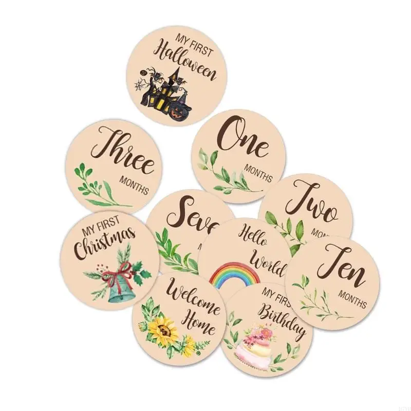 Tarjetas madera para mes del bebé D7YD, accesorios fotografía con diseño animales Material Natural para recién - imagen 4