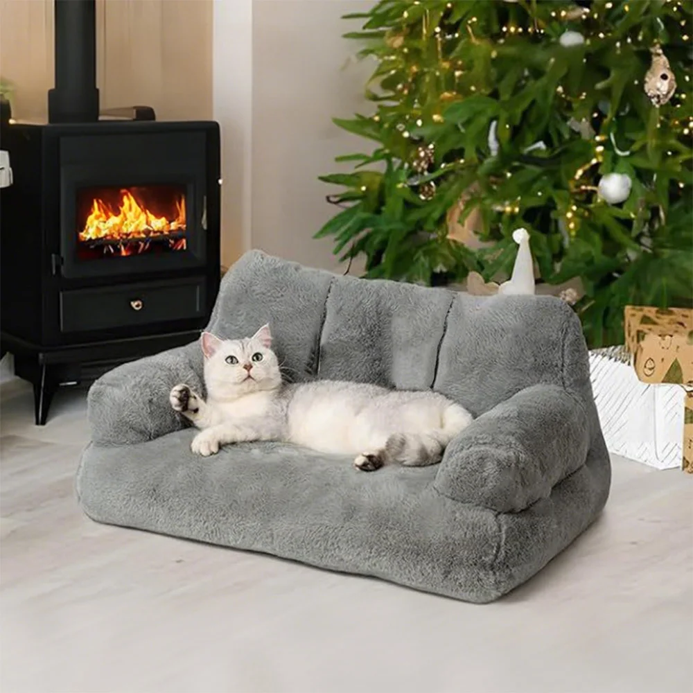 Sofá cama de felpa para gatos, sofá suave y acogedor para mascotas, ideal para gatos, perfecto para mascotas pequeñas para dormir y jugar - imagen 3