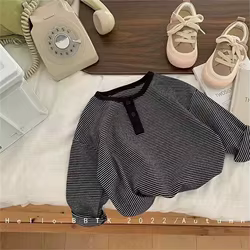 Camiseta manga larga de rayas para niño – Algodón transpirable