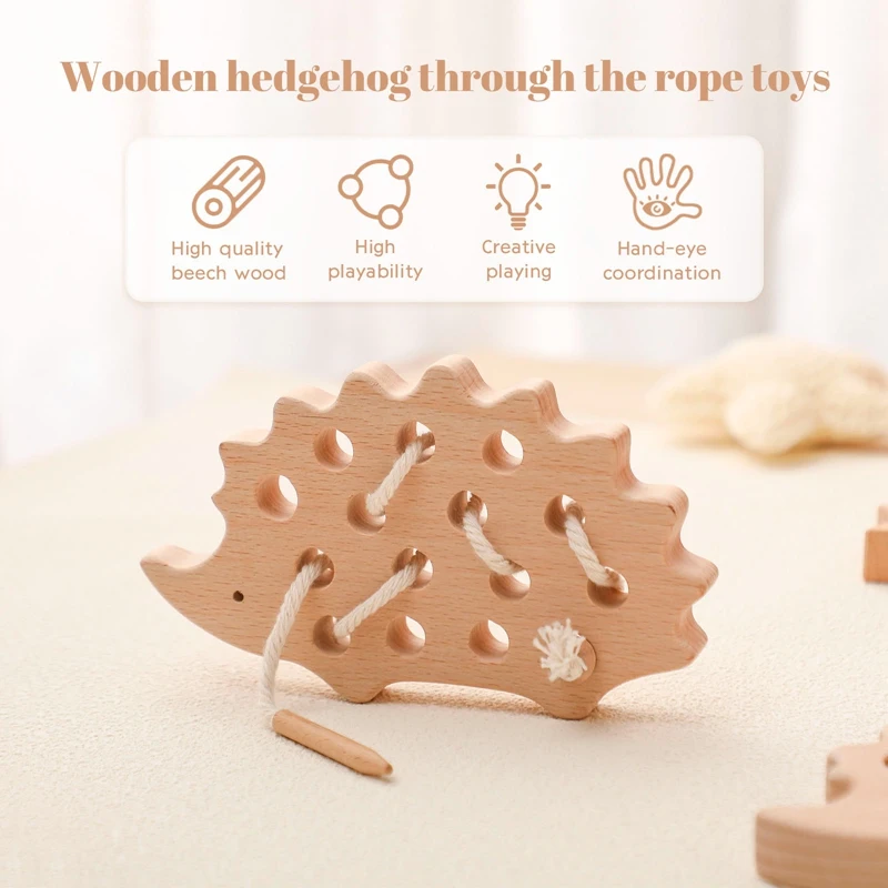 Bloques de roscado Montessori de madera para bebé, tablero de erizo de haya, juguete creativo, habilidad práctica, educativo, regalos para niños - imagen 2