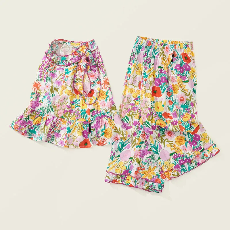 Conjunto floral de verano para niña – Camiseta sin mangas y pants de algodón - imagen 4