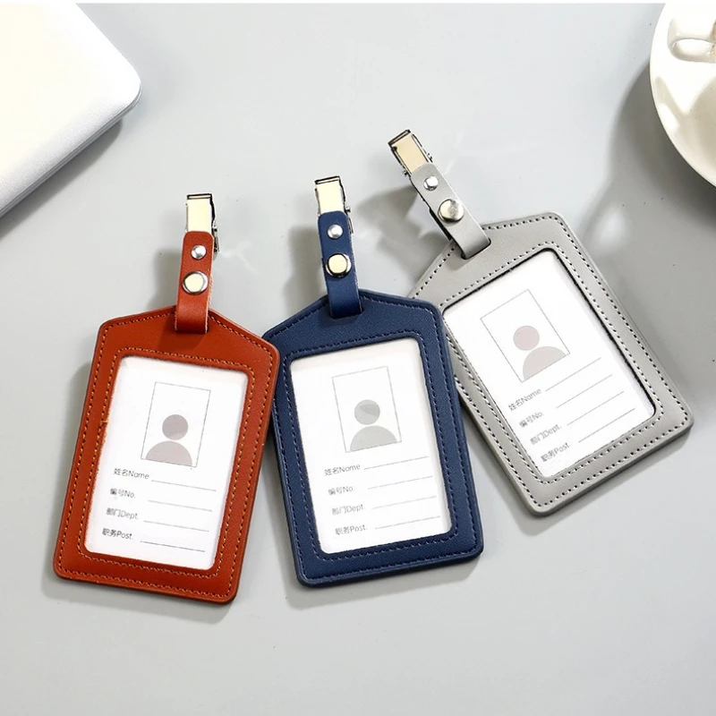 Portatarjetas de identificación de cuero PU, portatarjetas transparente con ranuras para tarjetas, Porta Credencial - imagen 5