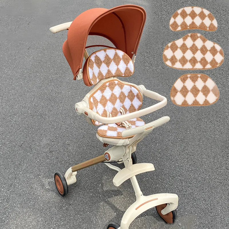 1 Juego de cojín de asiento de cochecito de bebé cálido de felpa de invierno, carro Universal para niños, soporte para cabeza y cuerpo, almohadillas de forro de asiento con cinturón fijable