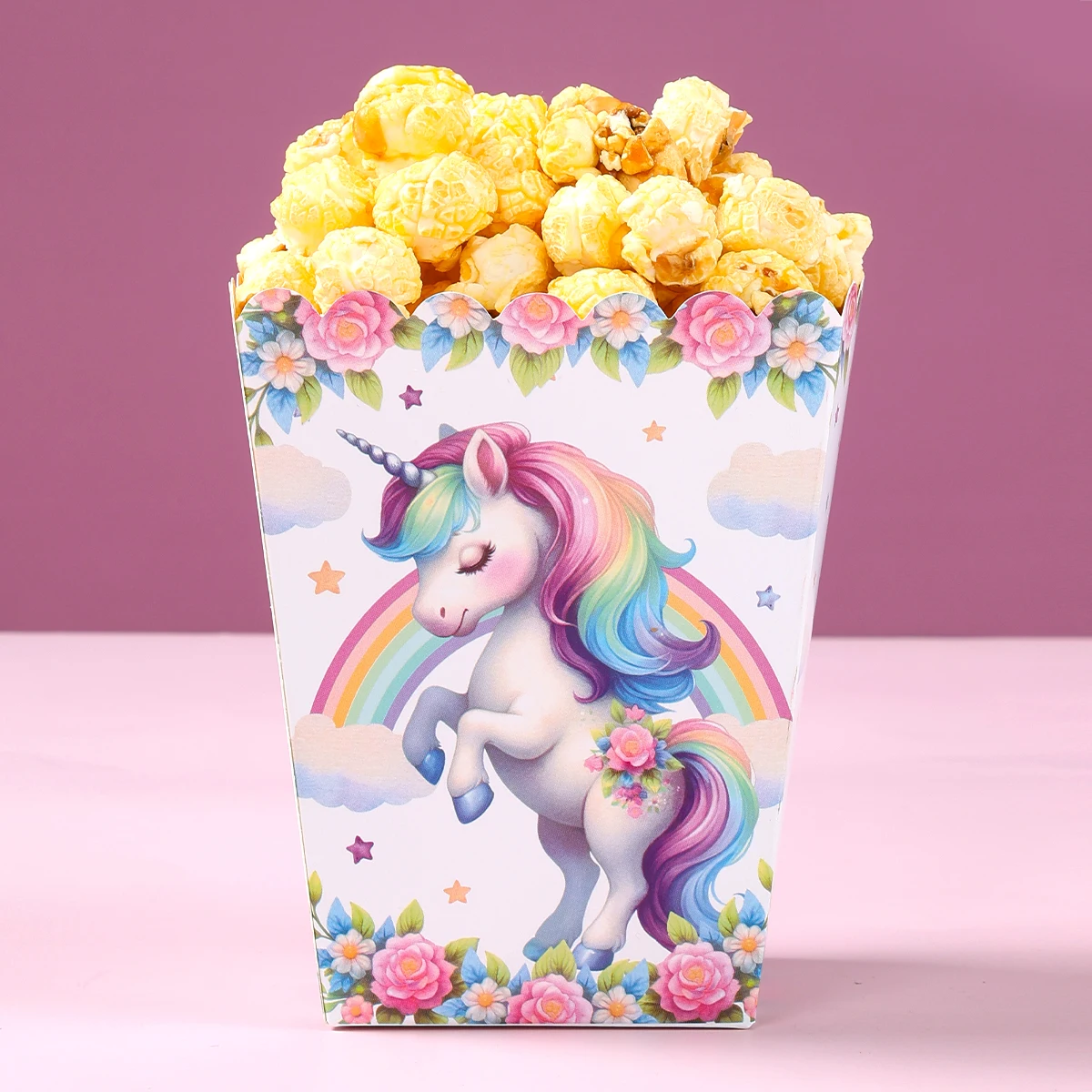 Caja de palomitas de maíz de unicornio, decoración para fiesta de 1er cumpleaños, BabyShower, unicornio arcoíris, suministros para fiesta de boda, 10 Uds.