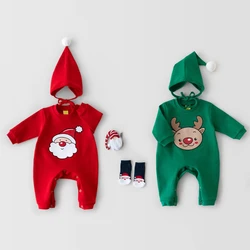 Mameluco unisex bebé cálido con sombrero estampado bonito Navidad