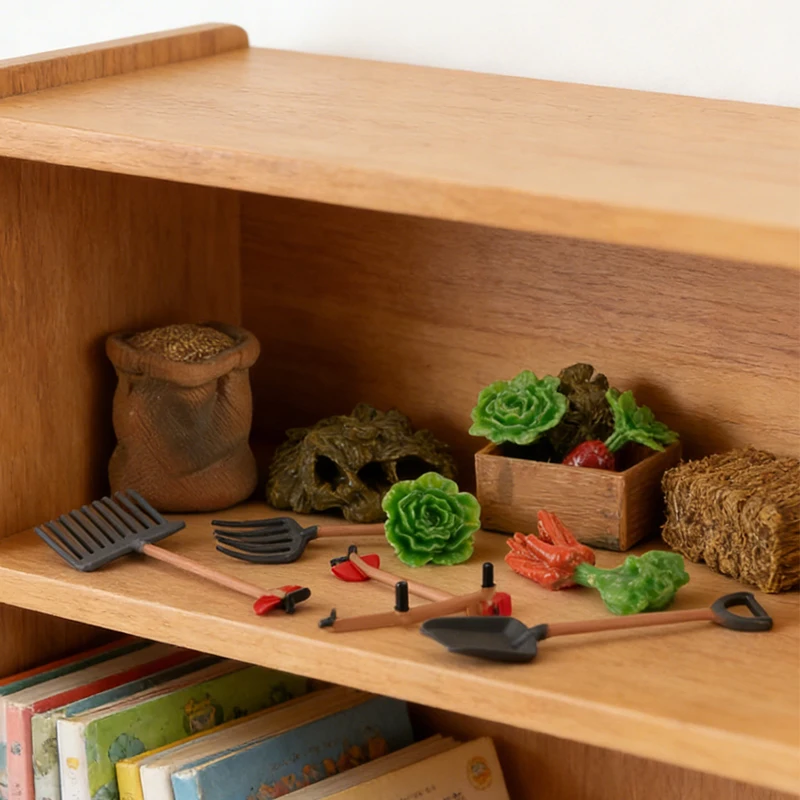 Juego de simulación de juguetes de granja, estatuilla de granjero, Mini herramientas de jardinería, pala, rastrillo, tenedor, verduras, tallo, juego educativo, regalo para niños - imagen 5