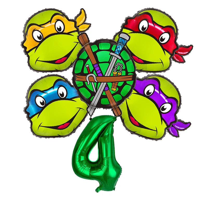 Conjunto de globos de tortugas Ninja para niños y niñas, decoración de globos con números para fiesta de cumpleaños, adornos para Baby Shower, regalos de dibujos animados de Anime para niños - imagen 5