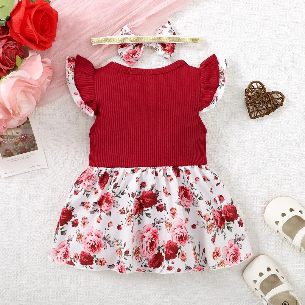 Vestido de 2 piezas para niña recién nacida, pelele Floral sin mangas y Diadema, traje de moda de verano para 1-18 meses - imagen 5