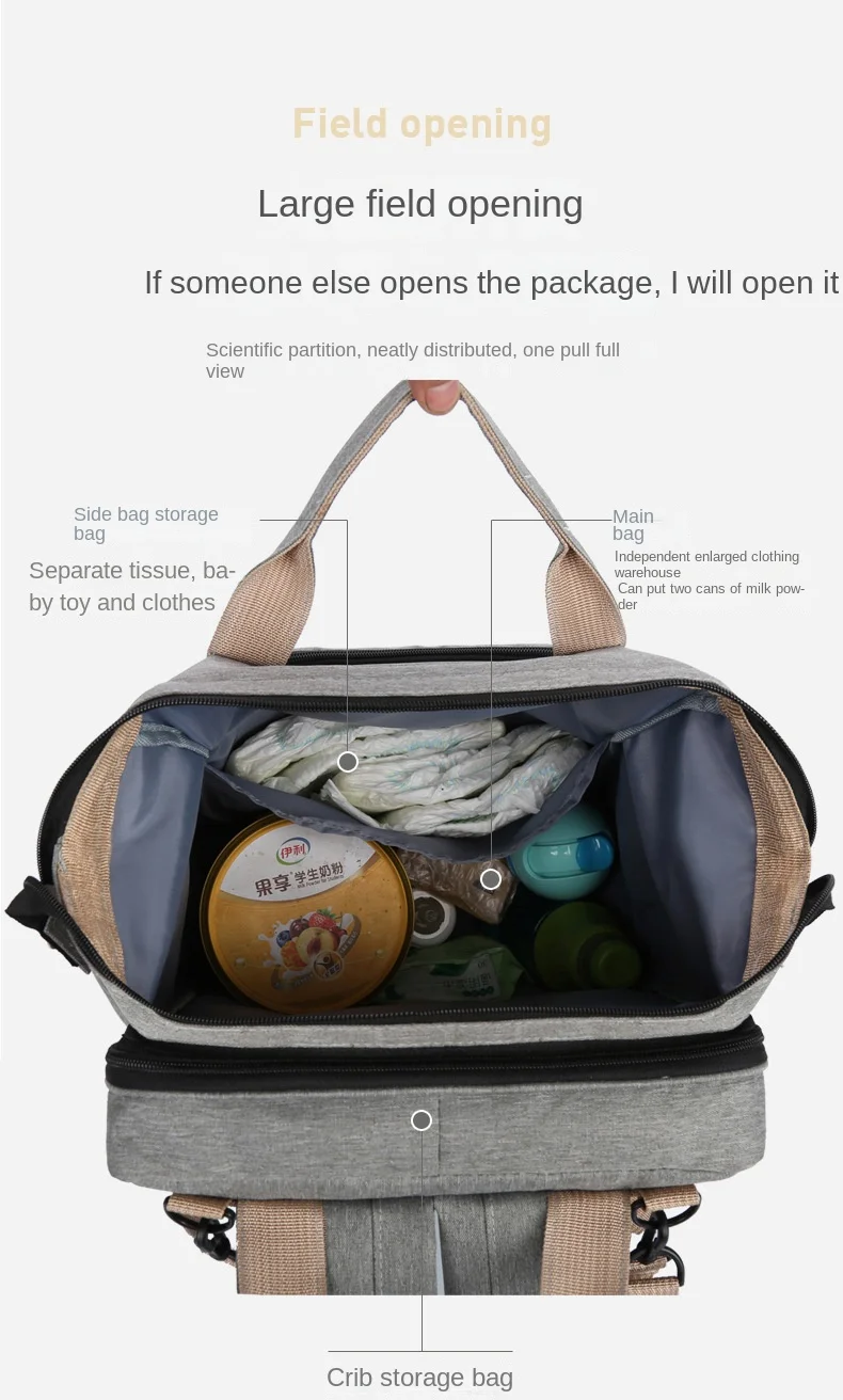 Bolsa de pañales mochila de piel sintética para viaje, vista frontal