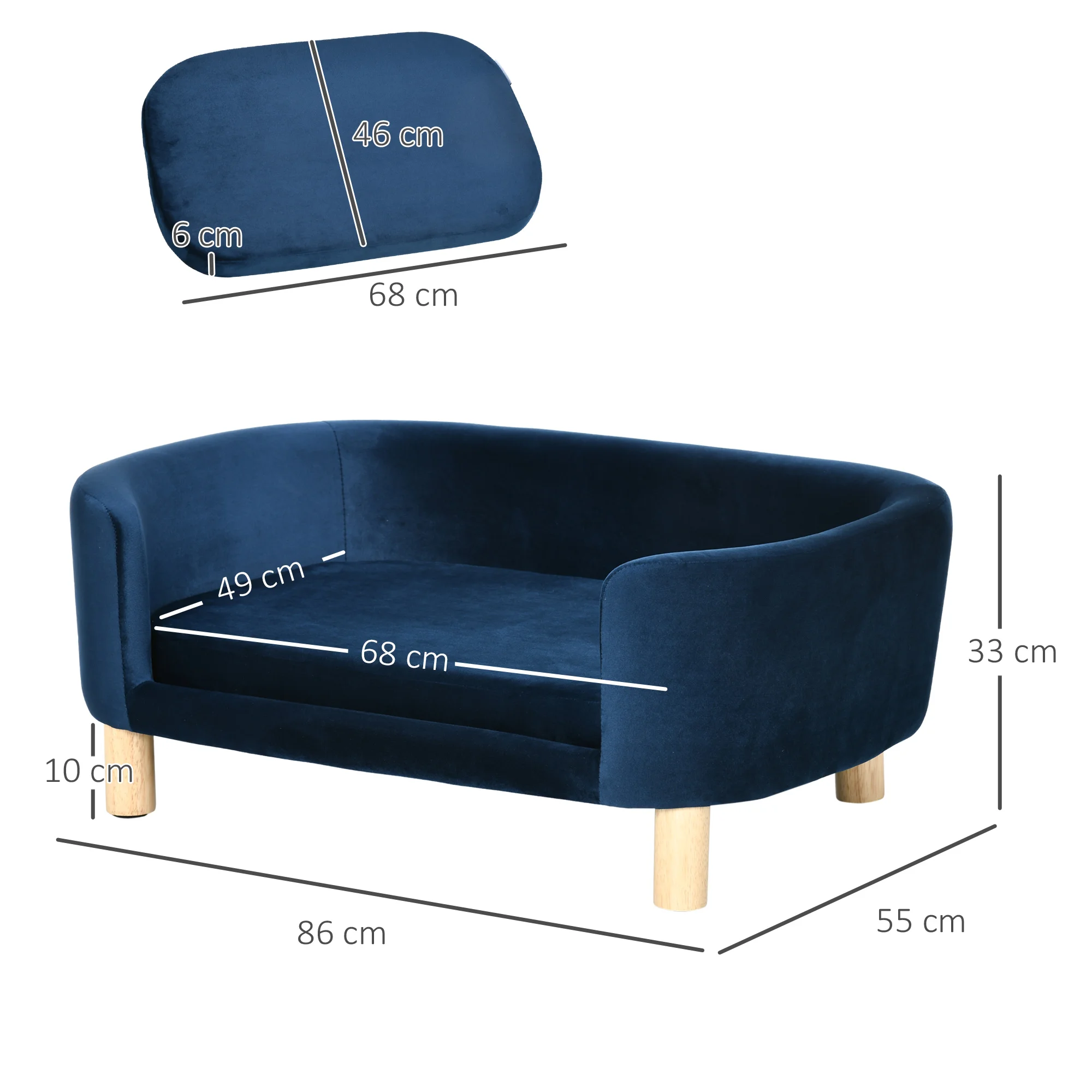 PawHut Sofá para Perros Pequeños, Cama para Perros Elevada con Patas de Madera, Cojín Desmontable y Funda Lavable, Carga 10 kg, 86x55x33 cm - imagen 4