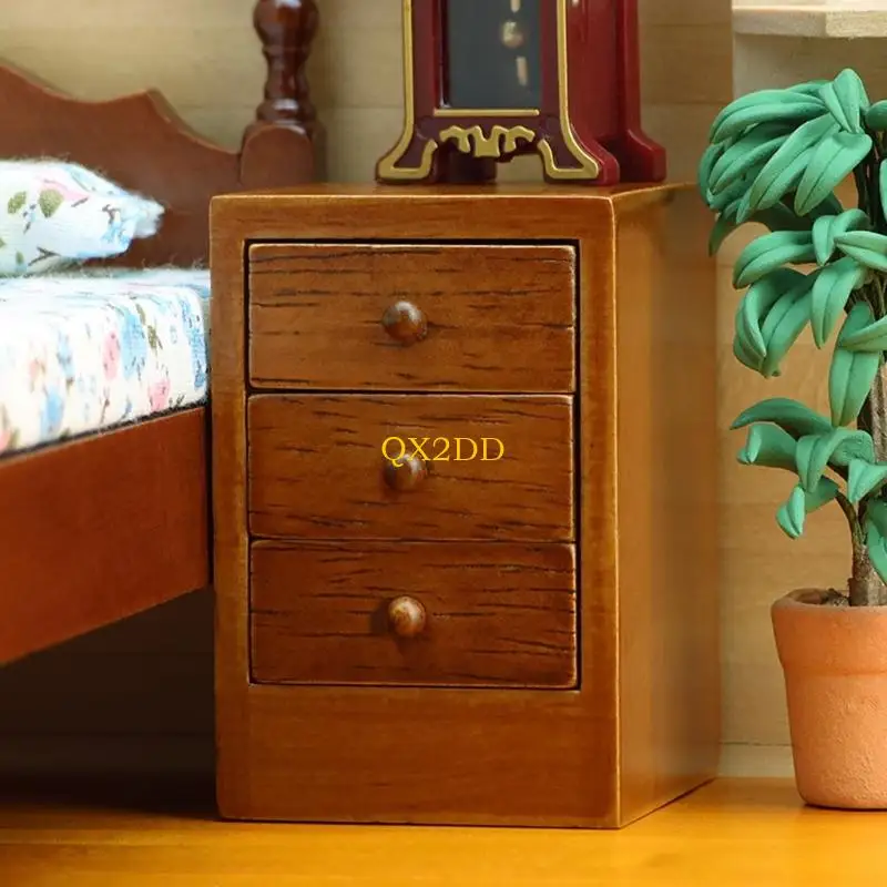 noche madera en miniatura QX2D para 1/12 casas muñecas cajones funcionales artesanía detallada acabado - imagen 4