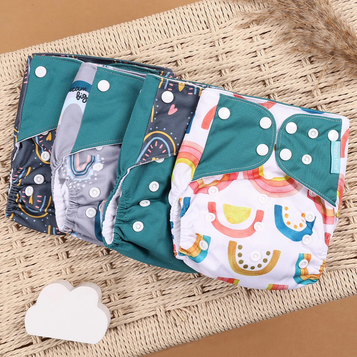 HappyFlute-Conjunto de 4 piezas de gamuza para bebé, pañal de tela reutilizable con estampado exclusivo de moda, 3-15Kg - imagen 5