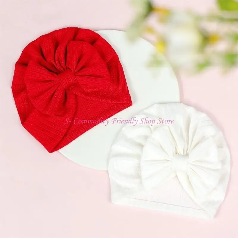 85ae Baby Bow Hat Color sólido Muslin Sombrero Suave turbante Sombrero 0-12m Lictos sin hueso Sombrero sin hueso