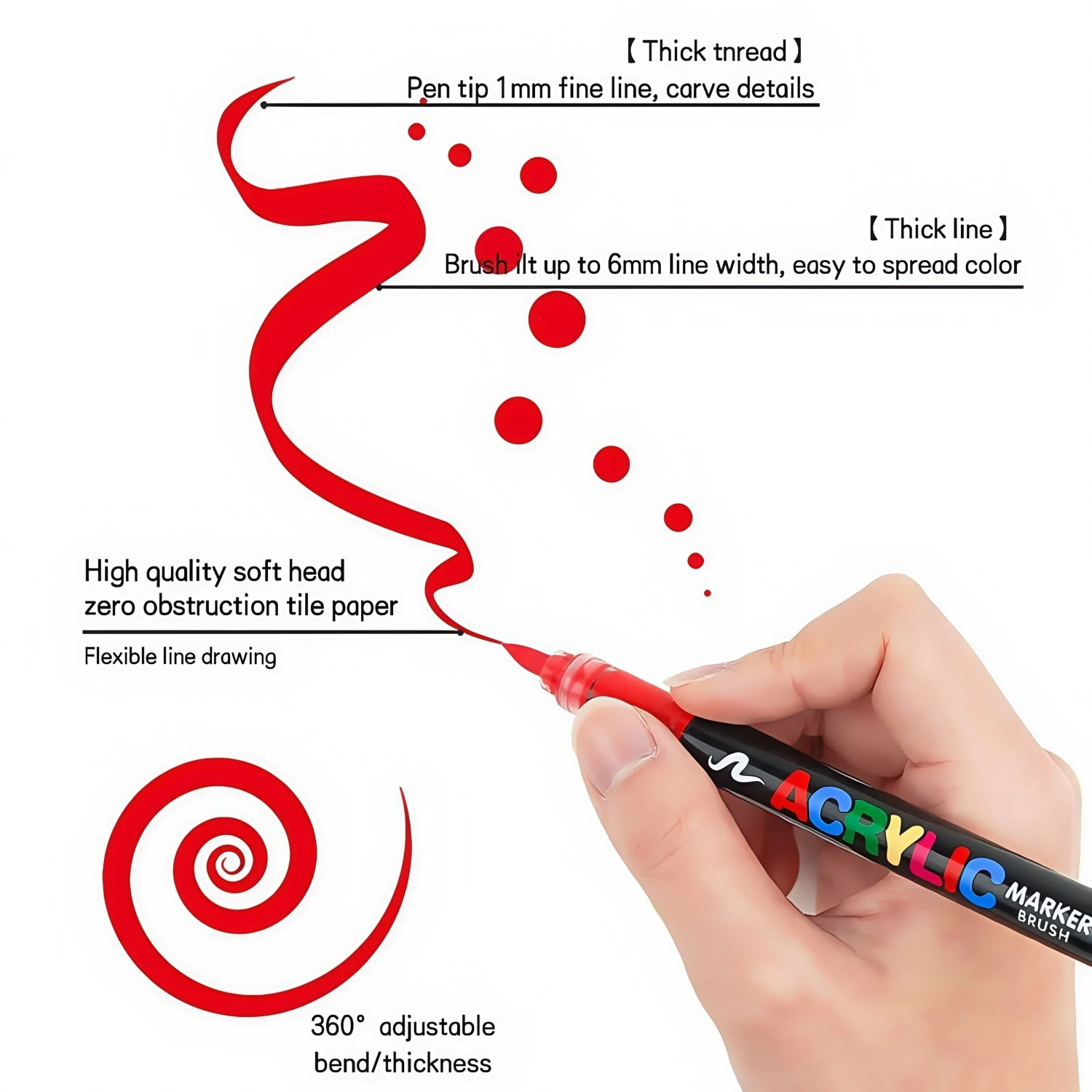 Rotuladores de pintura acrílica con punta de pincel, bolígrafos de pintura acrílica de primera calidad para pintura, roca, lienzo, madera, vidrio, cerámica, tela, secado rápido - imagen 3