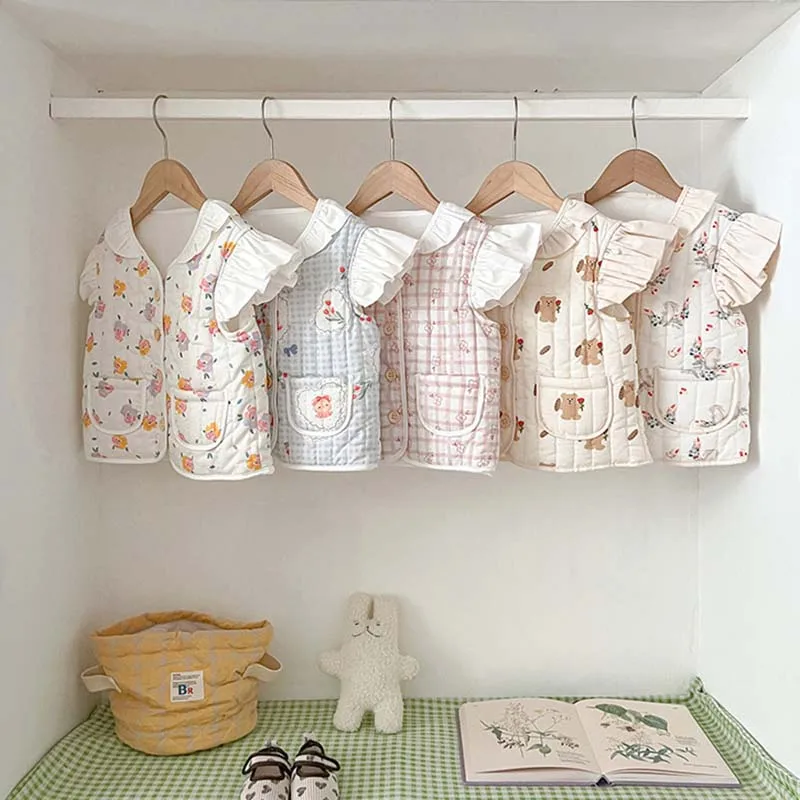 Chalecos coreanos florales para bebé, chaqueta gruesa y cálida con estampado de dibujos animados para niña y niño, chaleco infantil para primavera y otoño, Abrigo acolchado de algodón 2024 - imagen 2
