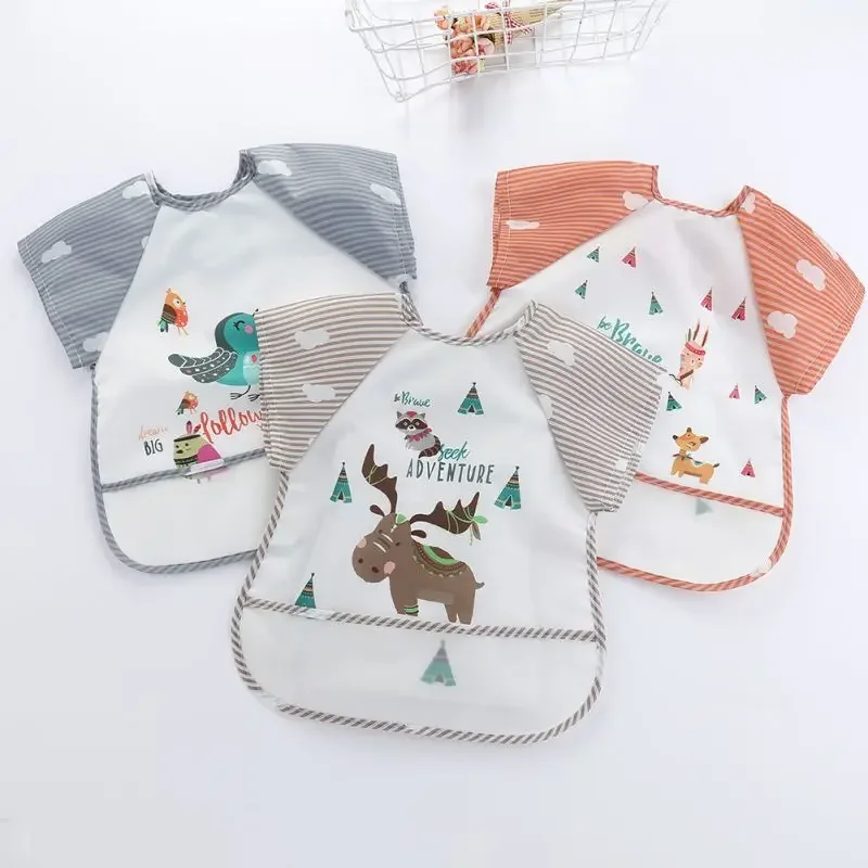 Ropa para eructar para niños y niñas de 0 a 3 años, bata impermeable para comer, delantal artístico sin mangas con dibujos animados para bebés, bata de Animal, babero suave para bebé